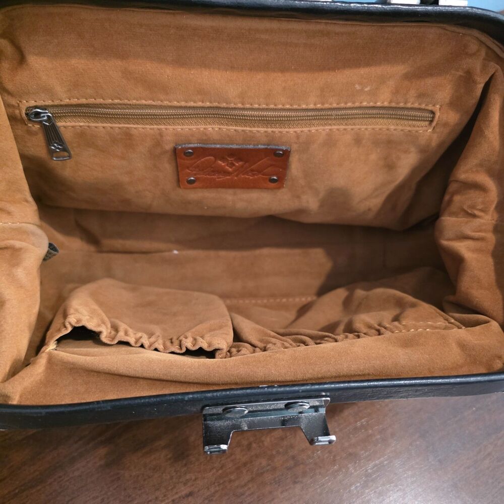 Patricia Nash Silver Black Gracchi Tooled Leather Frame Satchel Purse Handbag - Picture 9 of 9
